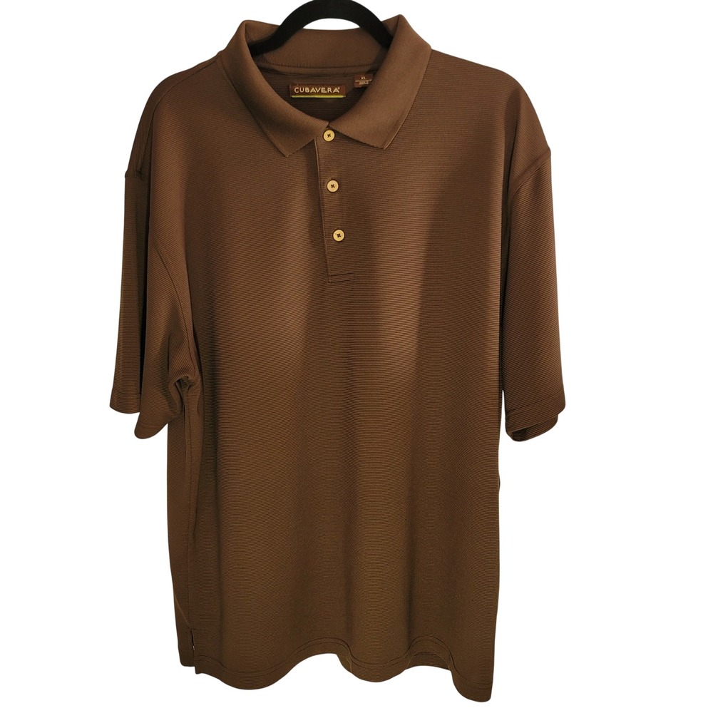 Cubavera Polo Shirt Mens XL Brown Ribbed Textured Short Sleeve Casual Button Up